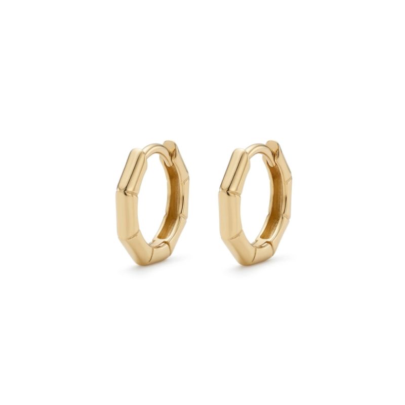 Small Hexagon Bamboo Huggies, 14kt Yellow