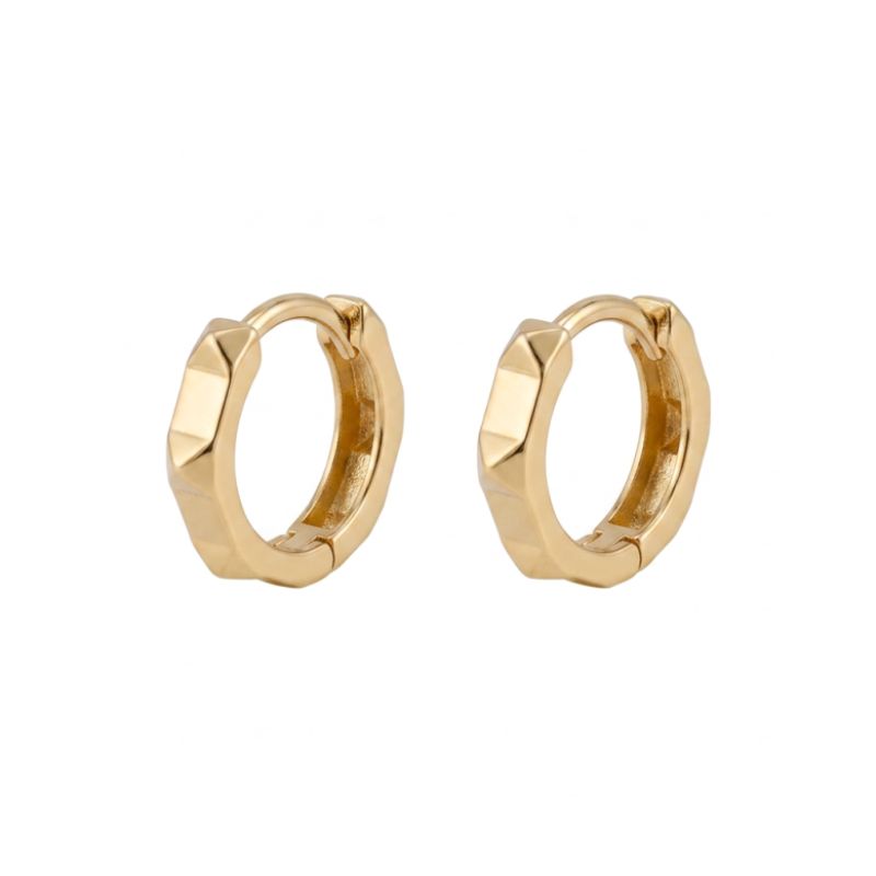 Small Hexagon Beaded Huggies, 14kt Yellow