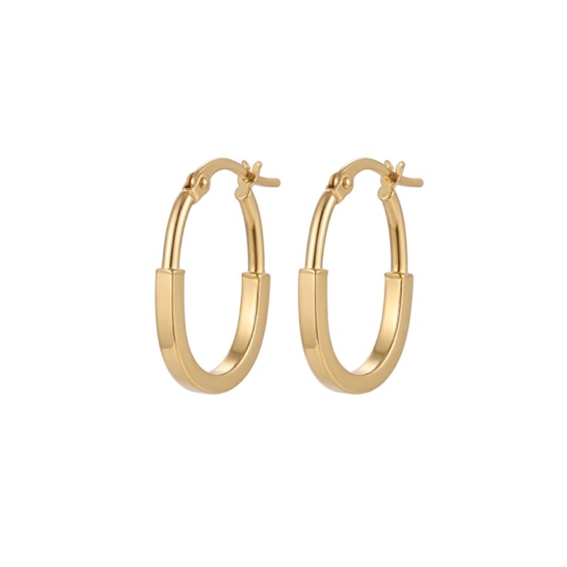 Round and Square Wire Oval Hoops, 14kt Yellow