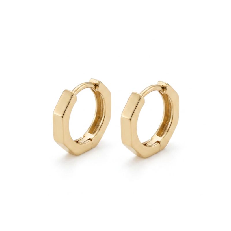 Small Hexagon Huggies, 14kt Yellow