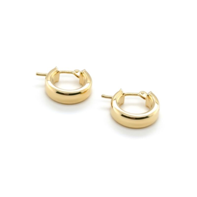 Small Flat Polished Huggies, 14kt Yellow Italy