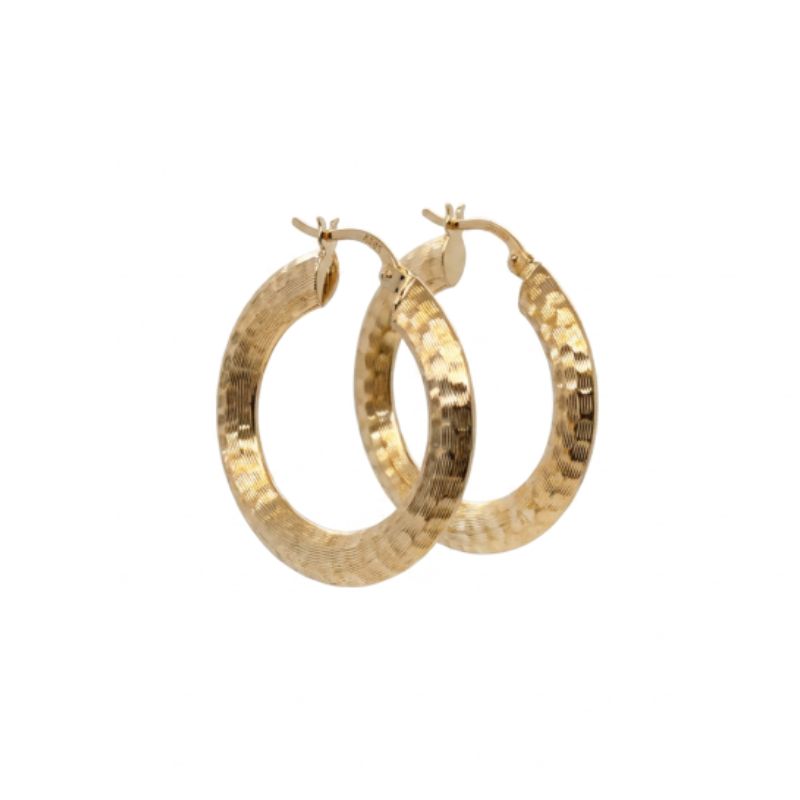 5.0mm Wide Flat Rube Diamond Cut Hoops, 14kt Yellow