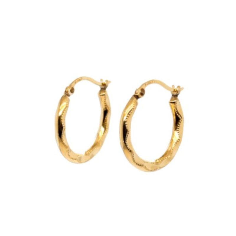 Small Twisted Hoop Earrings wtil Beaded Edge, 14kt