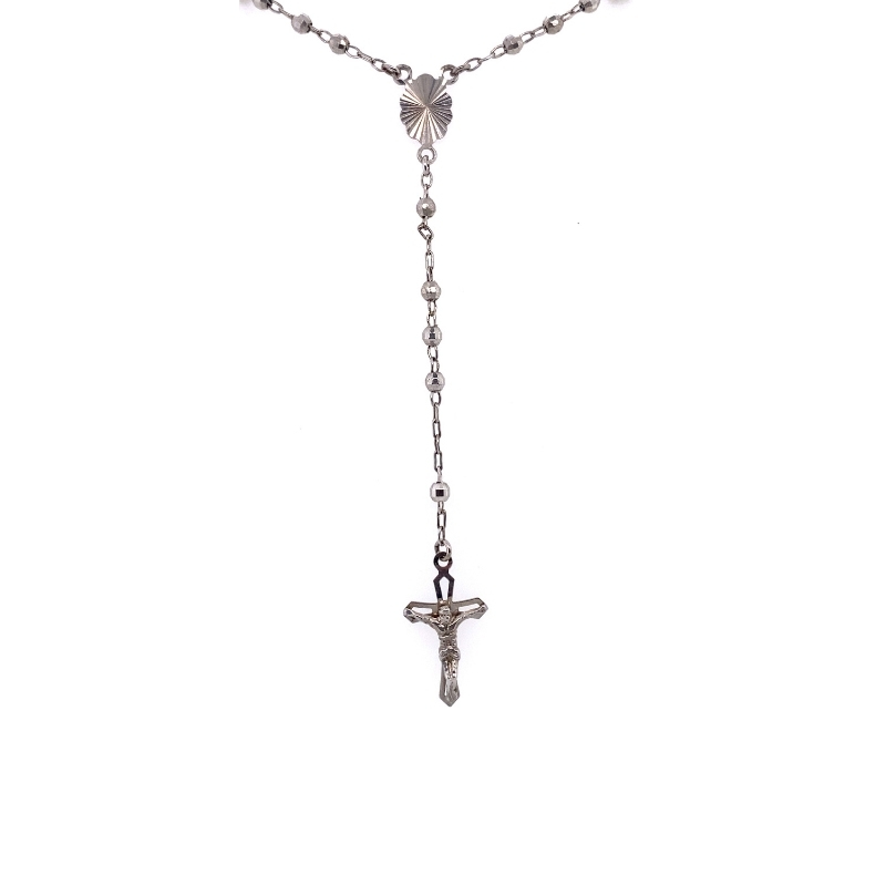 3.0mm Diamond Cut Beaded Rosary, 14kt White