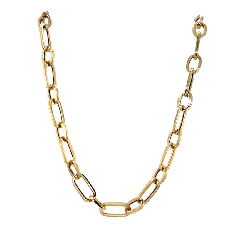 Alternating Links Paperclip Necklace, 14kt Yellow Italy