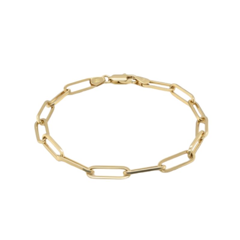 13.5mm Long Solid Paperclip Bracelet, 14kt Yellow