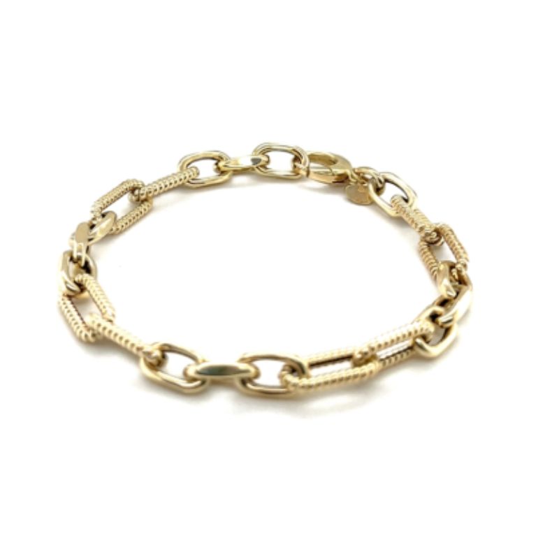 Alternating Paperclip Bracelet, 14kt Yellow Italy