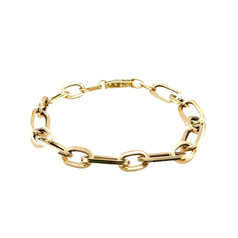 Alternating Links Paperclip Bracelet, 14kt Yellow Italy