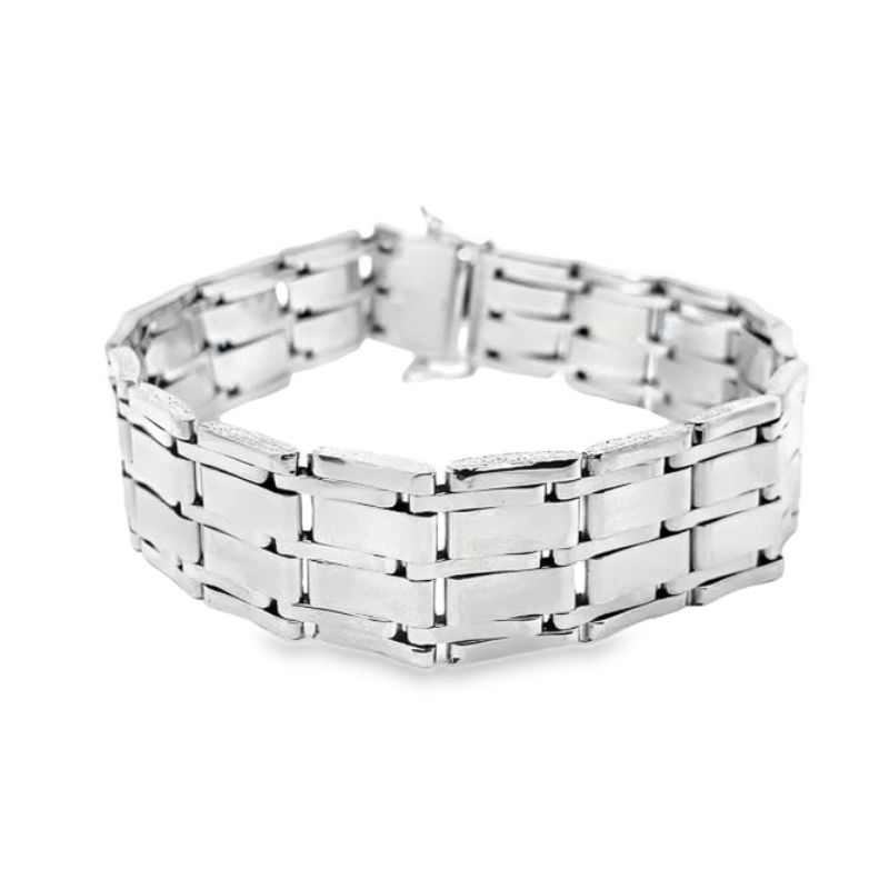 Gents Wide Rolex Style Gold Bracelet, 14kt White