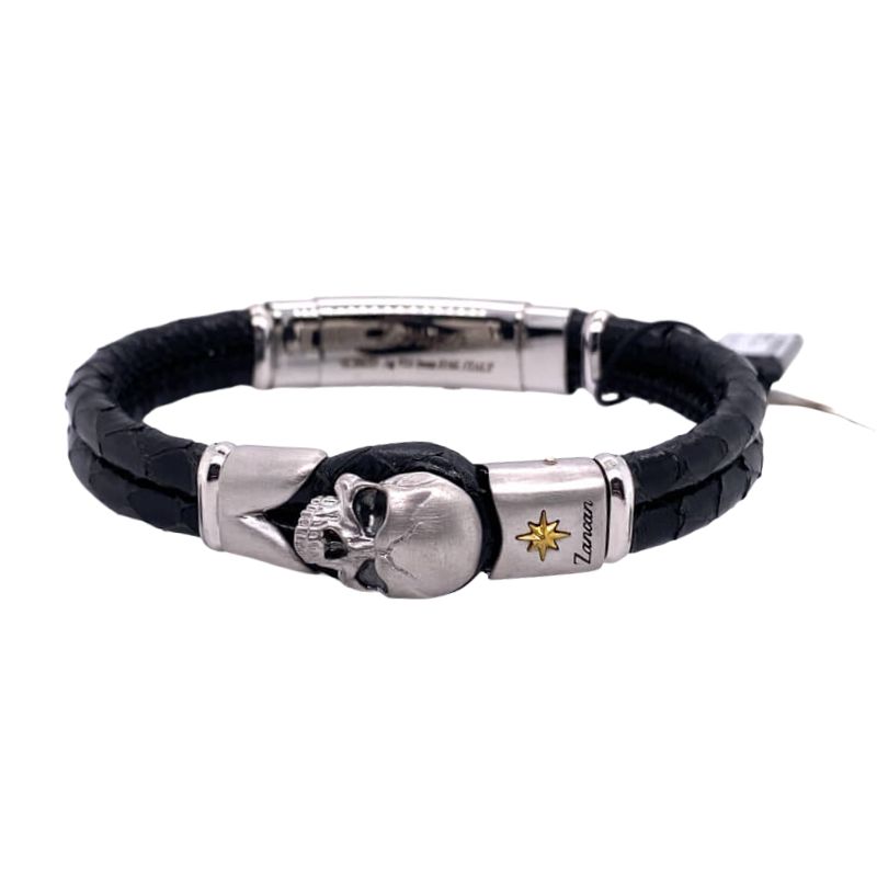 Zancan Leather Skull Bracelet REF#EXB945-NE