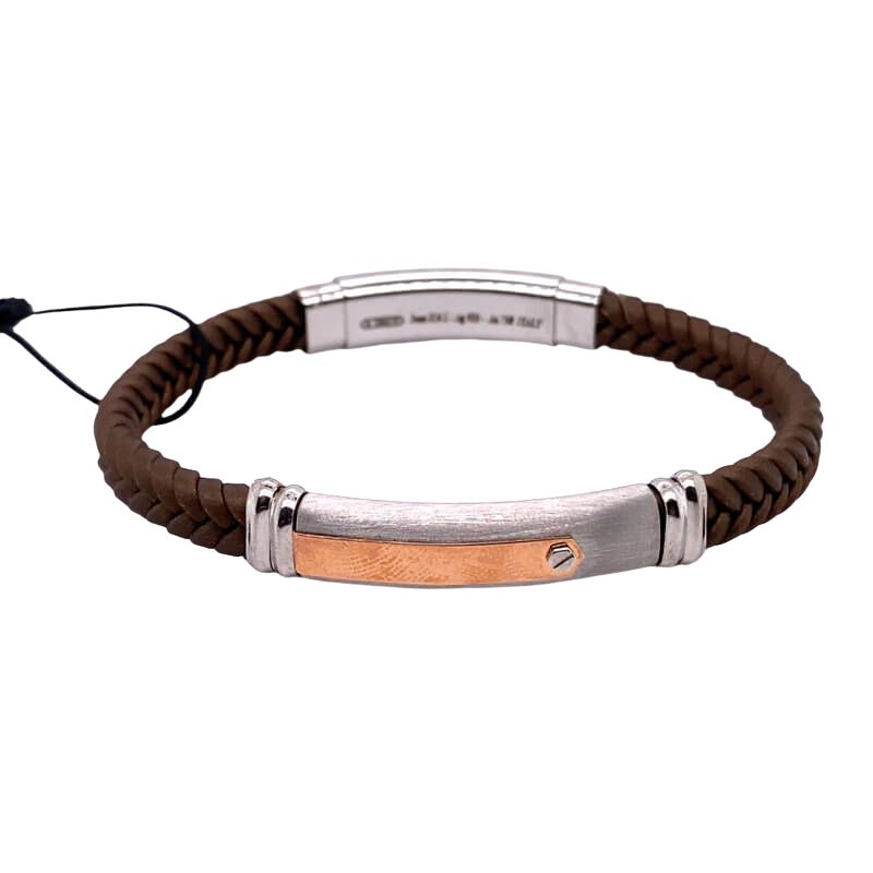 Zancan Brown Braded Leather Bracelet With Rose Gold  REF#EXB936R-BR