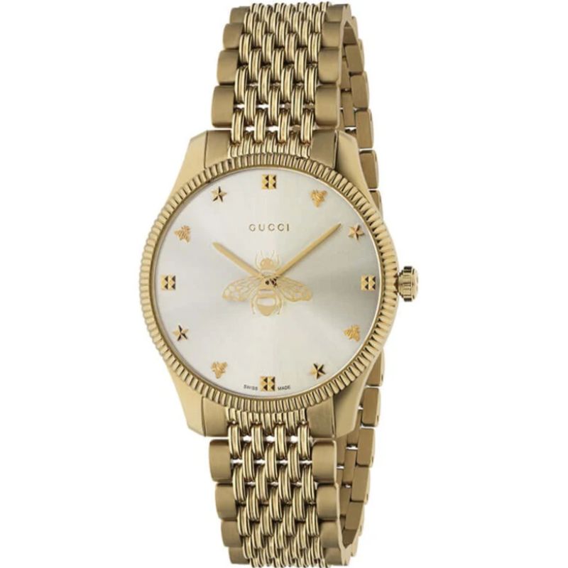 Gucci G-Timeless 36mm Gold Stainless Steel Silver Dial Ladies Watch YA1264155