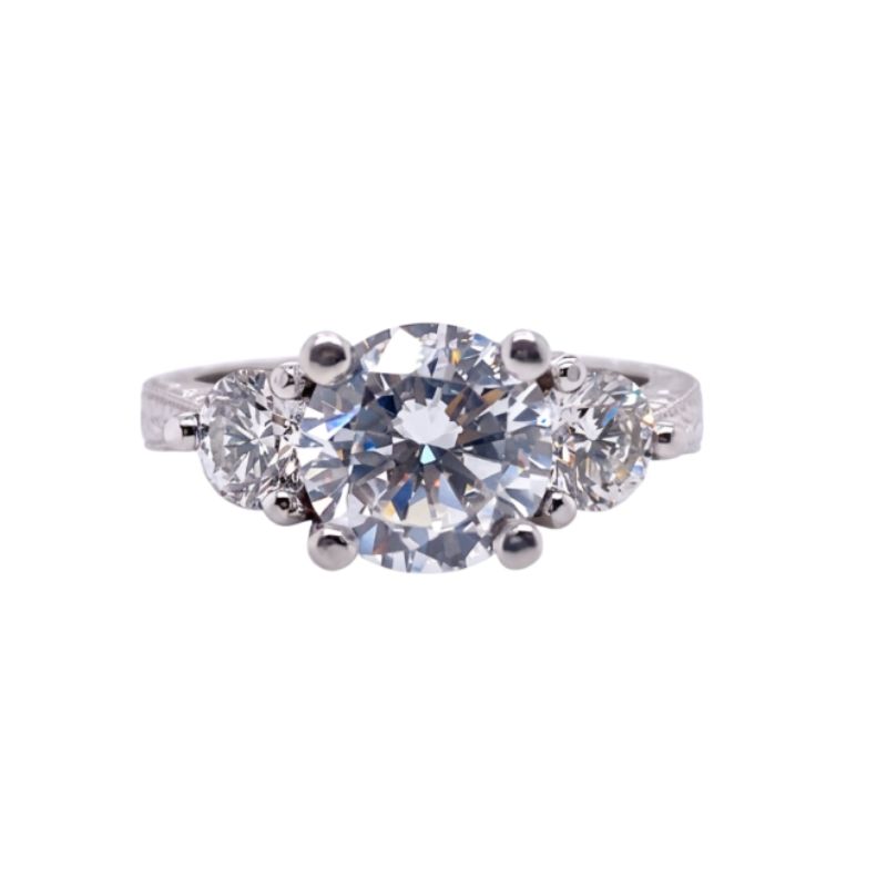 VASSI 3 Stone Platinum Engagement Ring Setting With 18kt Yellow Gold Accents