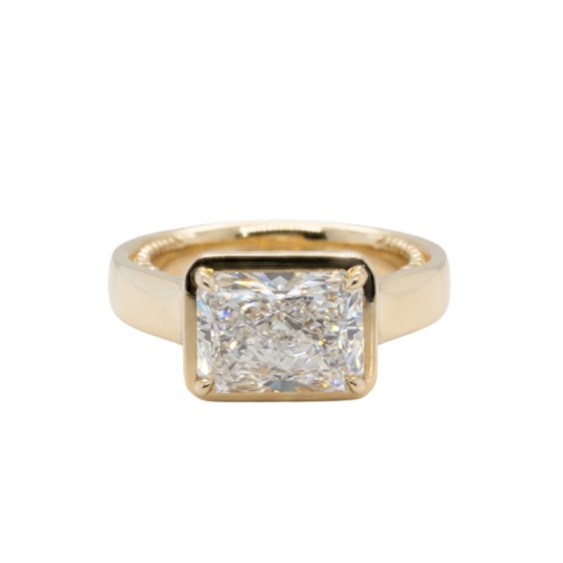 4.00ct Center Radiant East West Engagement with Underbridge, 14kt Yellow