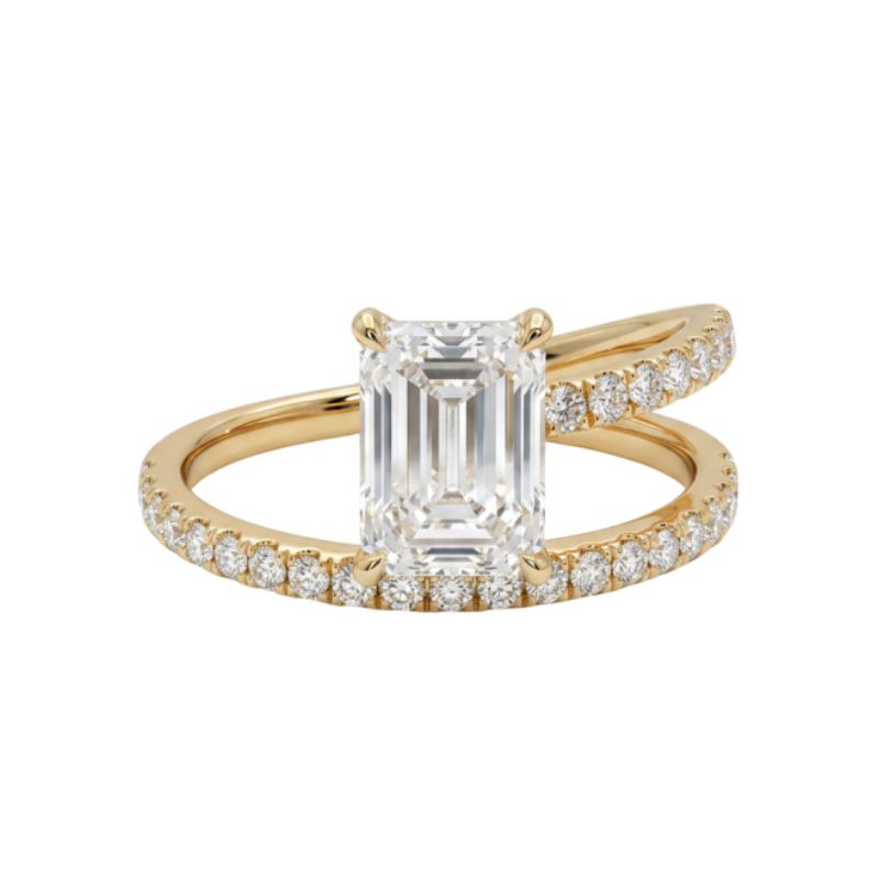 Double Row 2.50ctw Engagement Ring with Center Emerald Cut, 14kt Yellow