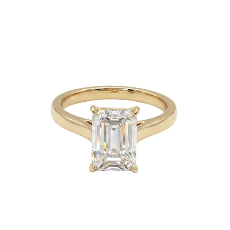 3.00ct Emerlad Cut Cathedral Setting, 14kt Yellow