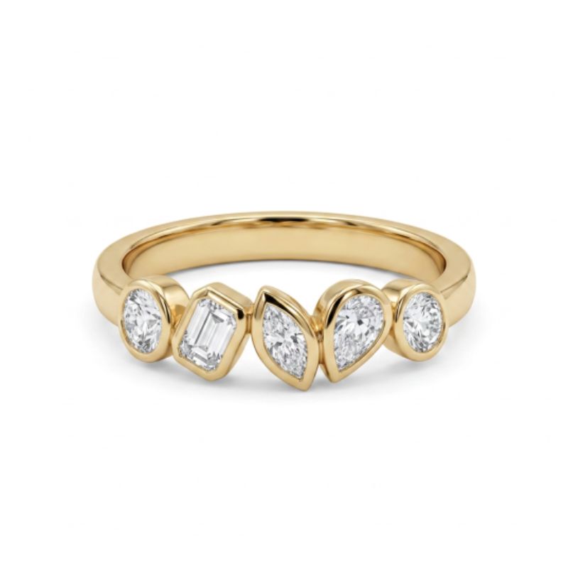 0.85ctw Bezel Set Alternating Shapes Band, 14kt Yellow