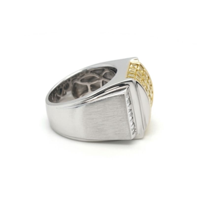 Men's 17mm Yellow and White Diamond Ring, 14kt White Gold - Image 2
