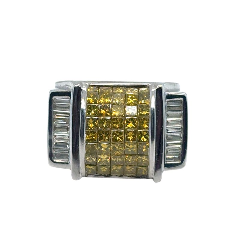 Men's 17mm Yellow and White Diamond Ring, 14kt White Gold