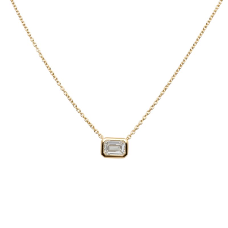 Sideways 1.00ct Emerald Cut Bezel Set Pendant on Chain