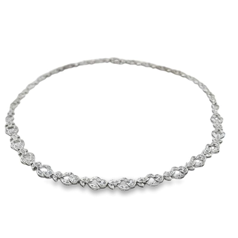 Diamond Necklace Antique Style with milgrain 14KT White Gold