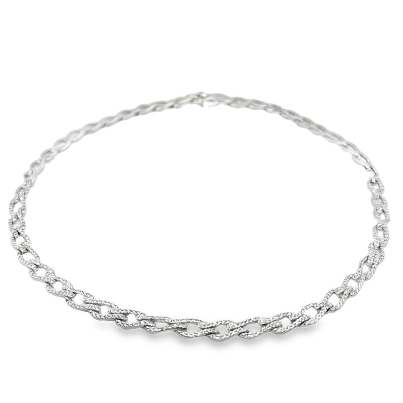3.50c, Braided Split Prong Diamond Chocker Style Necklace 18KT White Gold