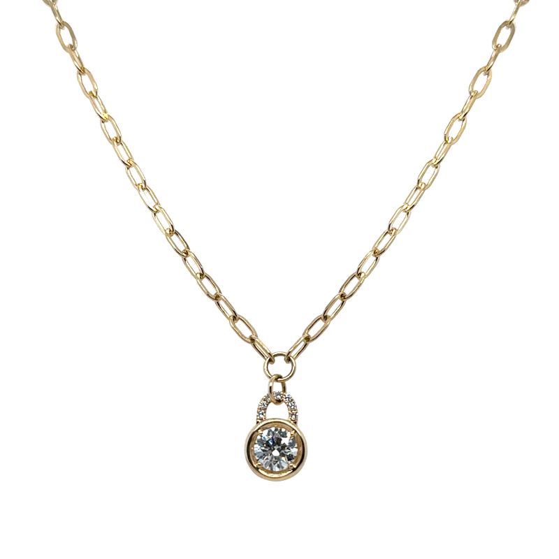 Paperclip Necklace with 1.00ctw Dangle Diamond Pendant, 14kt Yellow