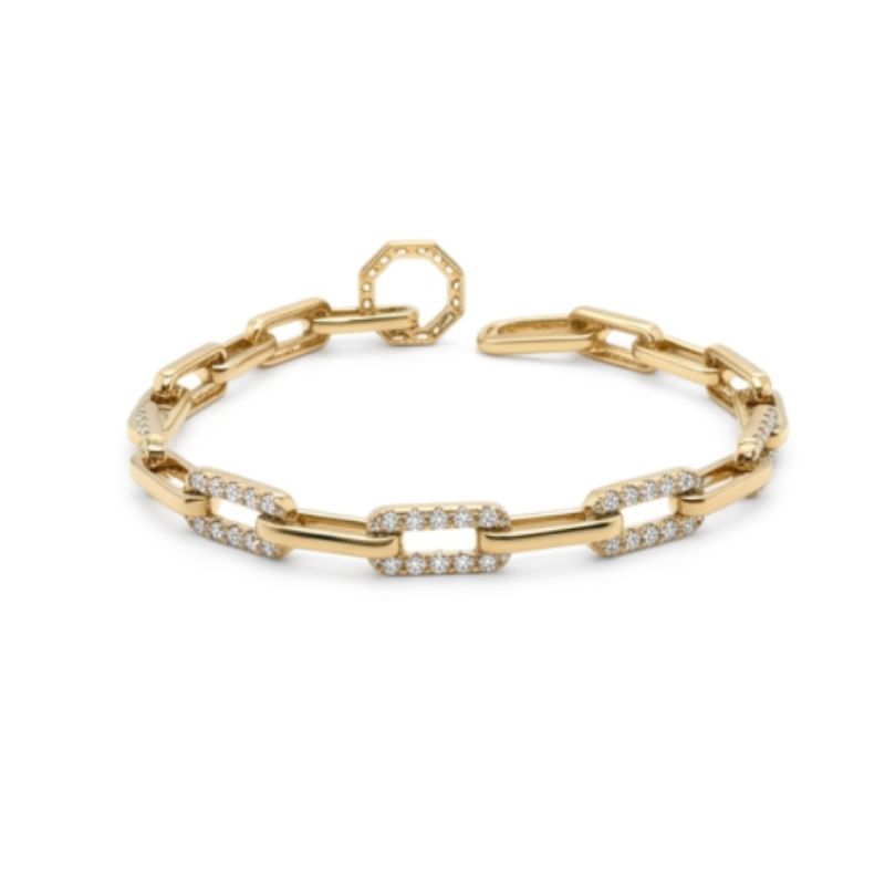 2.00ctw Lab Grown Diamond Paperclip Bracelet, 14kt Yellow