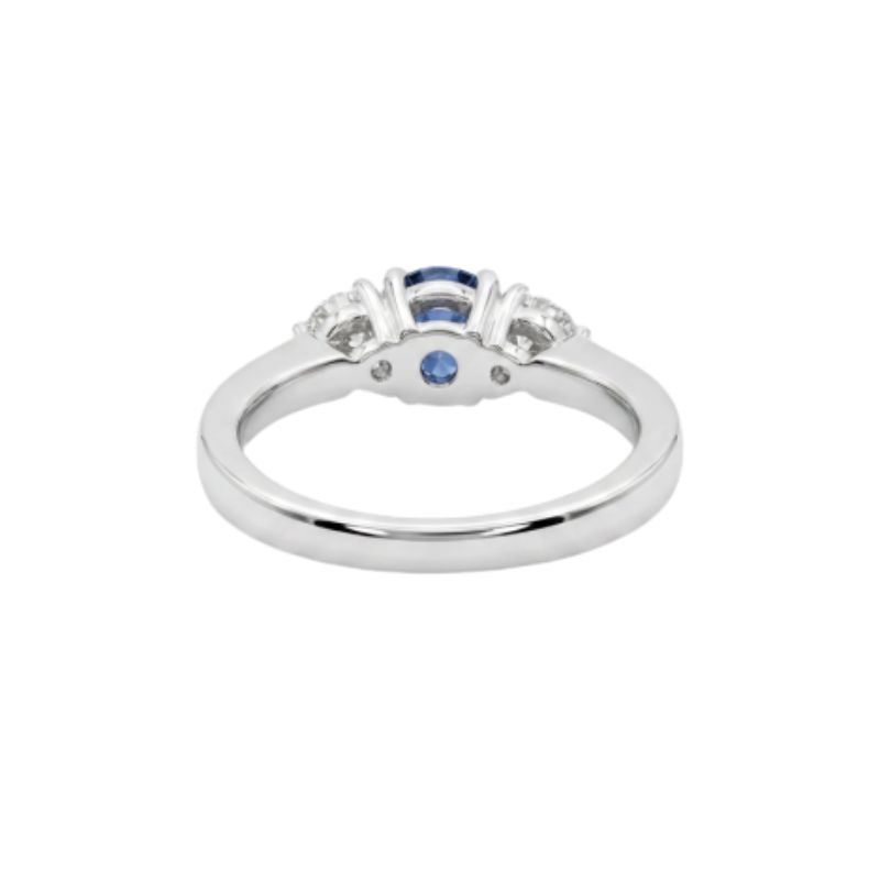 Vintage 3 Stone 0.50ctw Diamond and 1.00ct Sapphire Ring, Platinum - Image 2