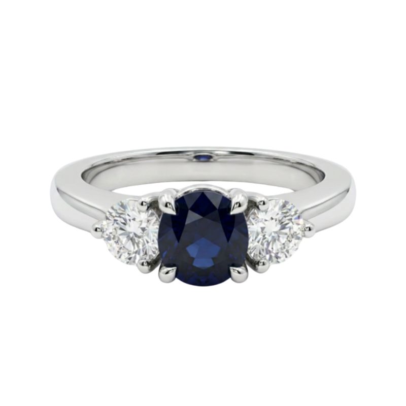 Vintage 3 Stone 0.50ctw Diamond and 1.00ct Sapphire Ring, Platinum