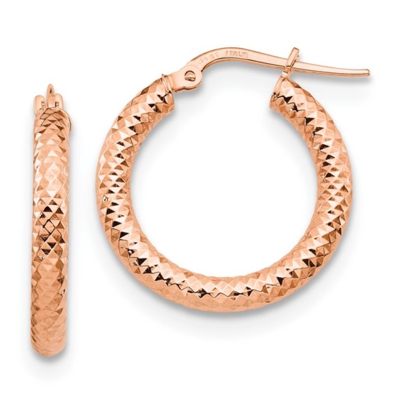 14kt Rose Gold D/C Round Hoop Earrings
