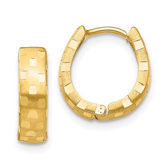4mm Patterned Hinged Huggies, 14kt Yellow