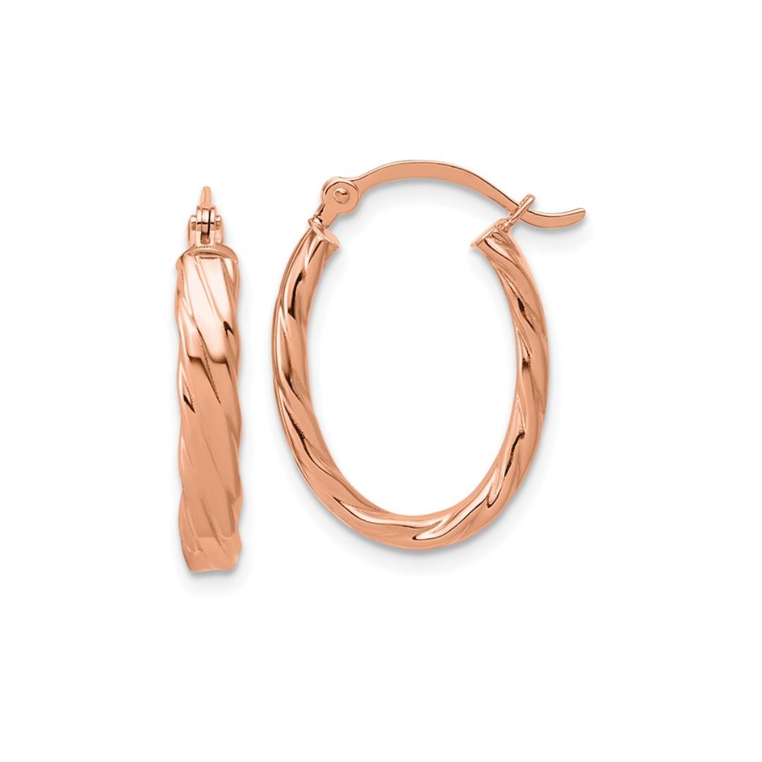 Flat Patterned Oval Hoops, 14kt Rose Gold