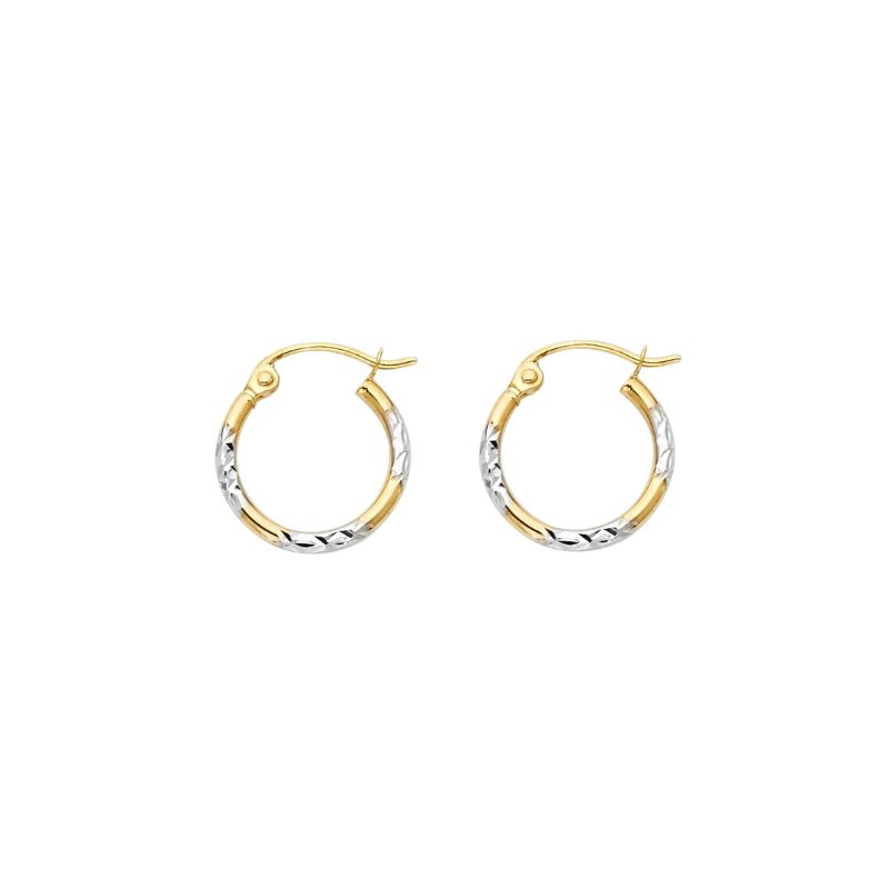 Small Tube Hoops with Diamond Cut 14kt Tow Tone