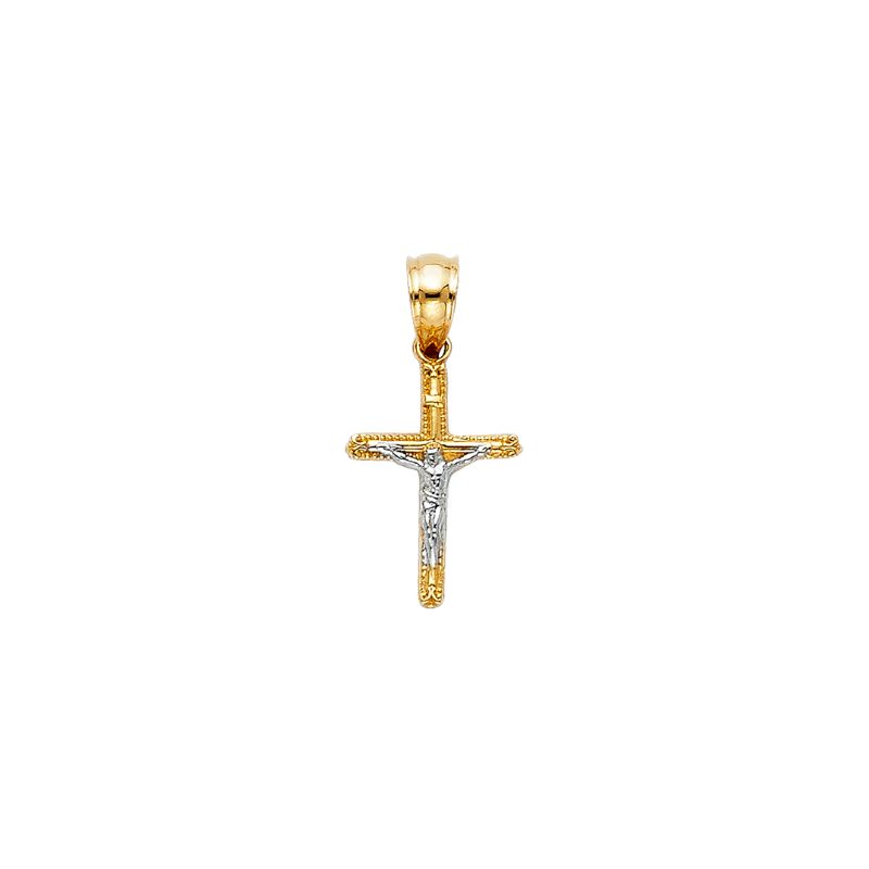 Baby 2 Tone Crucifix, Beaded Frame 14kt Gold