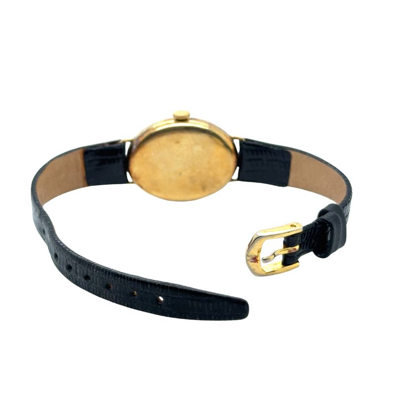 Vintage Lady Elgin Oval Floral Case on Black Lizard Strap, 14kt Yellow - Image 2