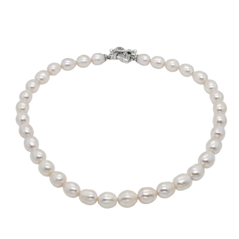 Michael Dawkins Sterling Silver Cultured Pearl Necklace Toggle Closer with Diamonds