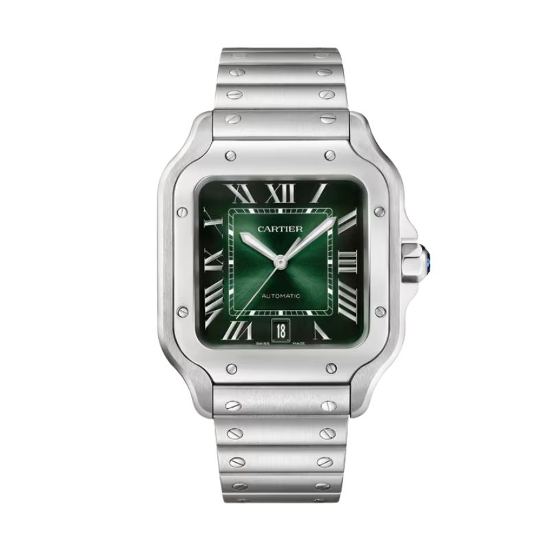 Large Santos de Cartier Watch with Graduated Green Dial.  Ref #WSSA0062